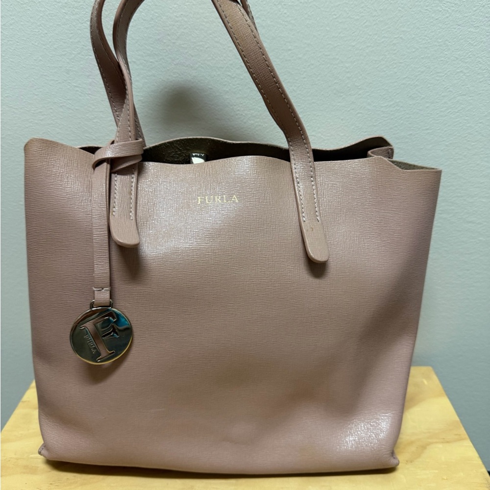 Furla Pink Saffiano Sally Tote Genuine Leather Shoulder Bag